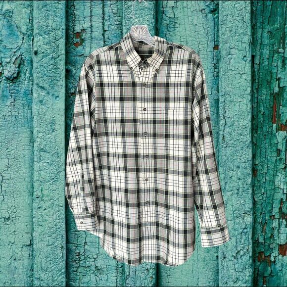 Orvis Mens Long Sleeve Button Down Shirt Cotton-Flannel Plaid Green/Cream Large - Picture 9 of 10
